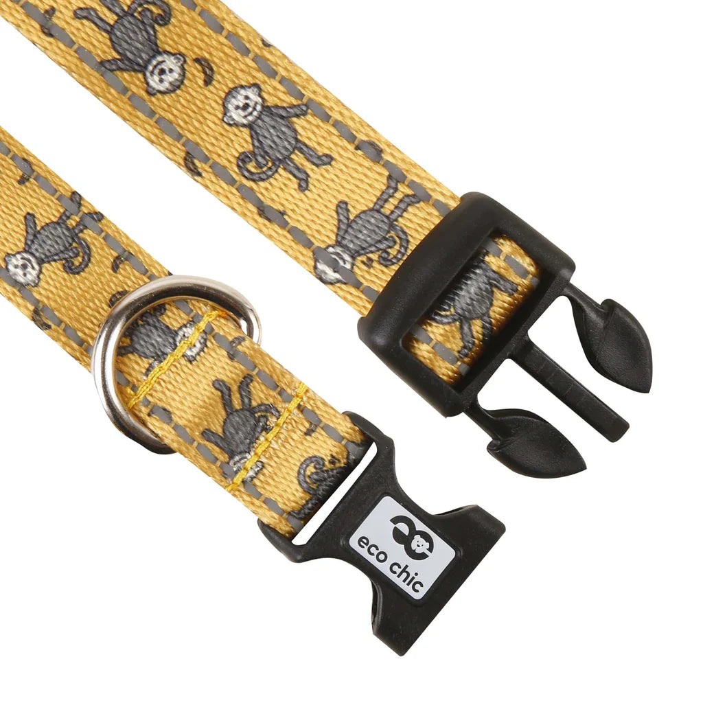 Eco Chic Mustard Monkeys Dog Collar