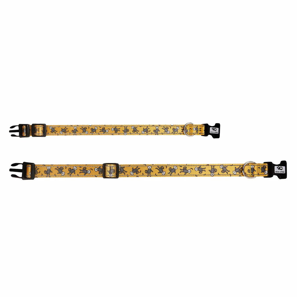 Eco Chic Mustard Monkeys Dog Collar