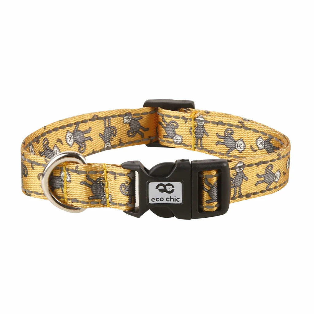 Eco Chic Mustard Monkeys Dog Collar