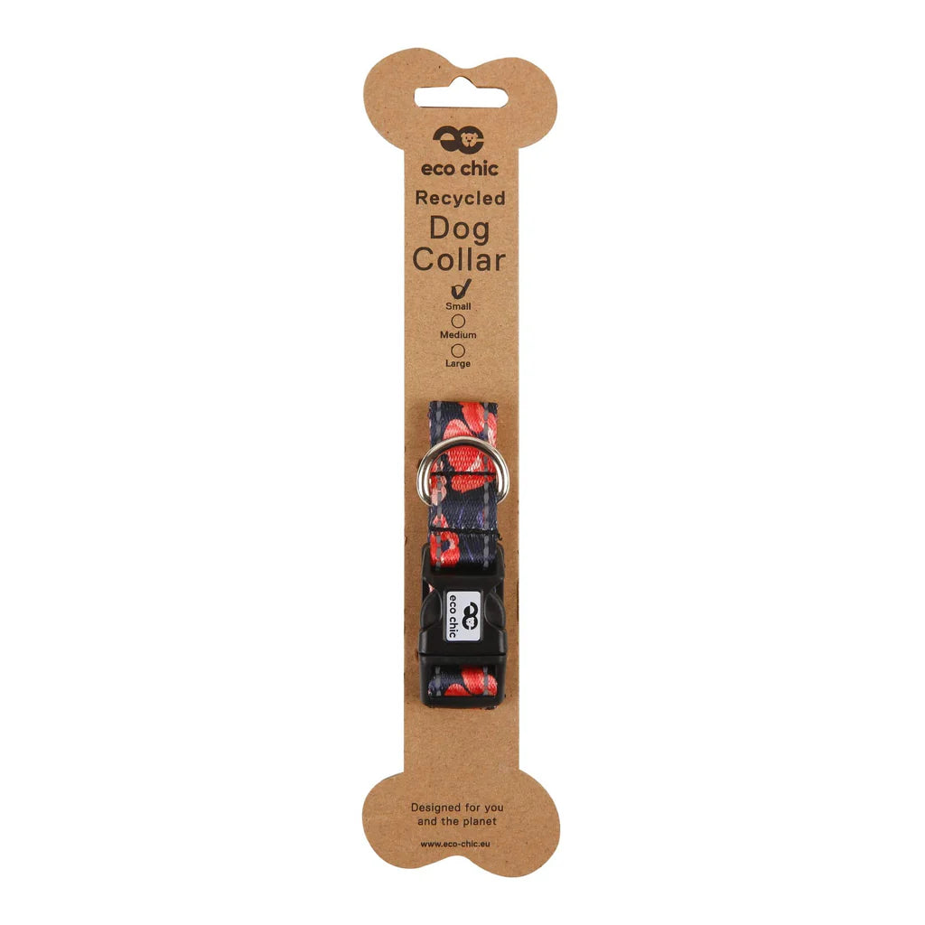 Eco Chic Navy Poppies Dog Collar
