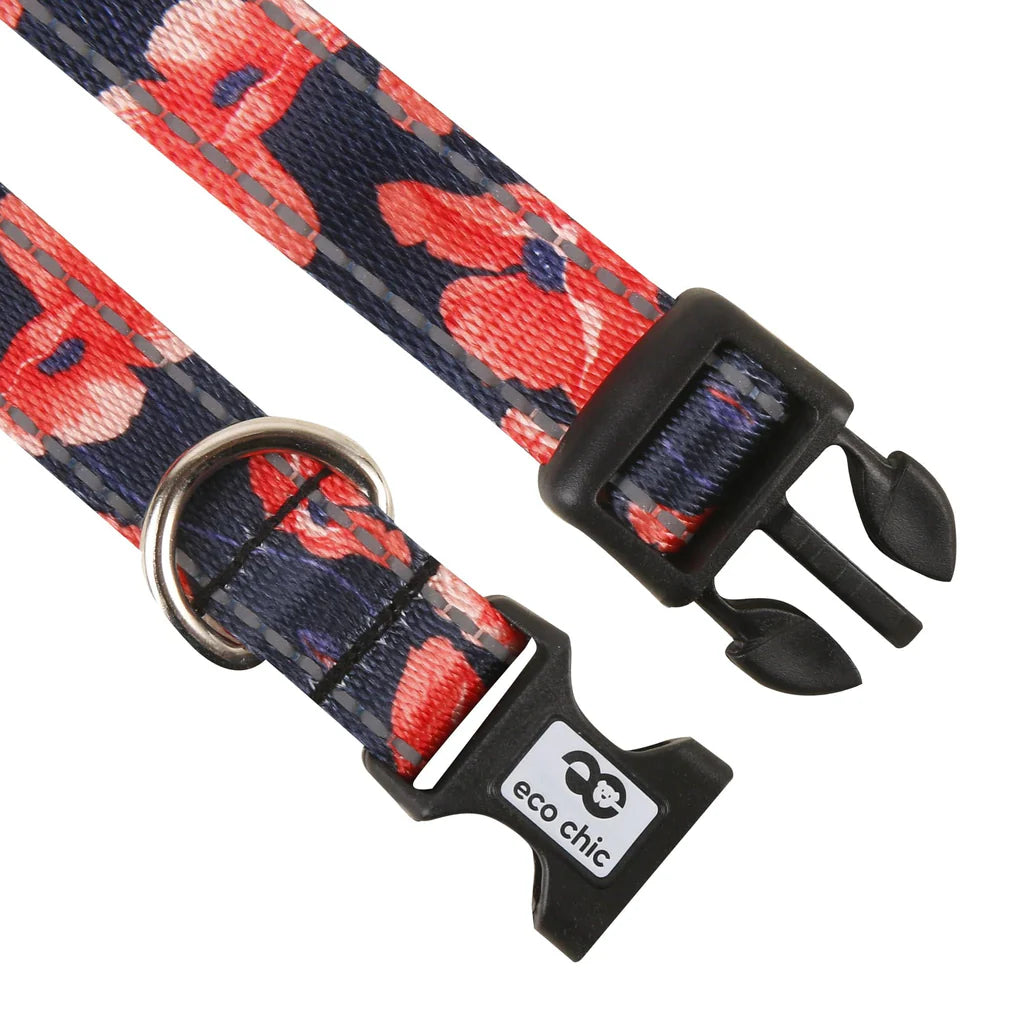 Eco Chic Navy Poppies Dog Collar