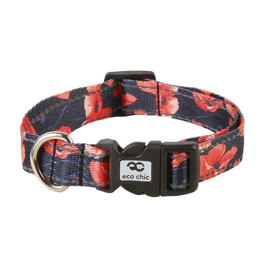 Eco Chic Navy Poppies Dog Collar