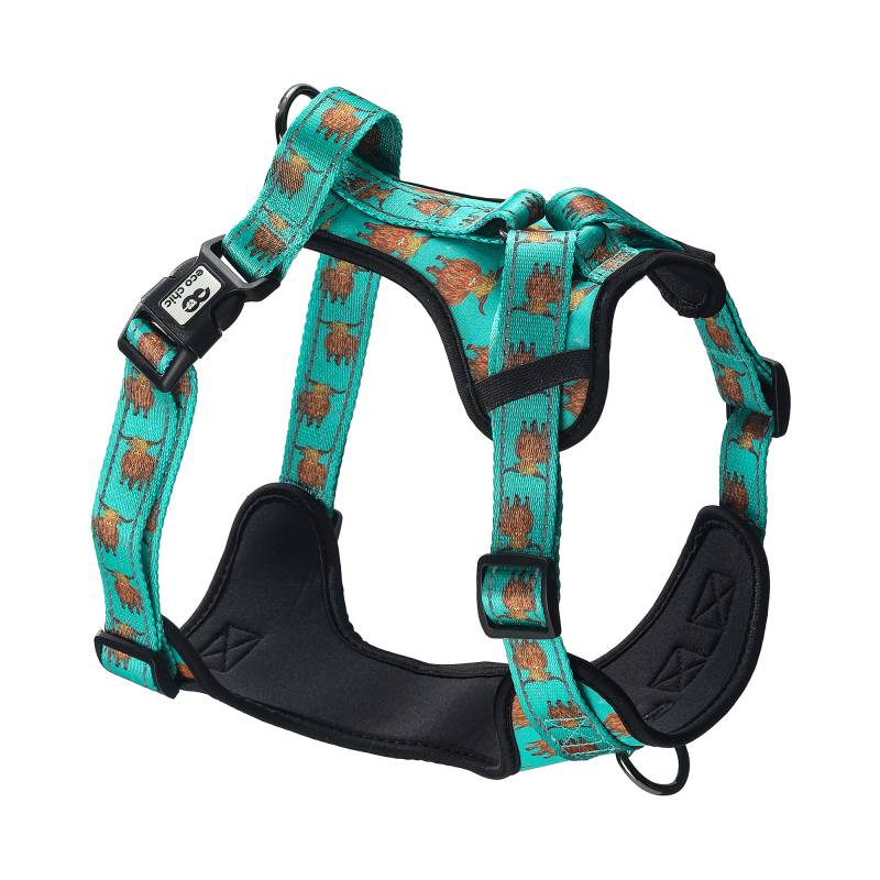 Eco Chic Teal Highland Cow Dog Harness