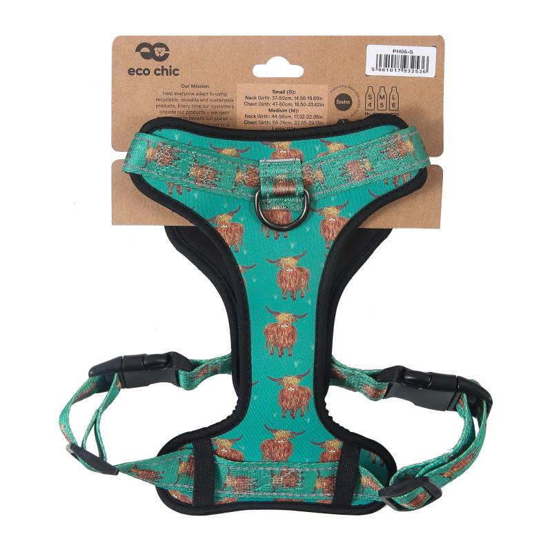 Eco Chic Teal Highland Cow Dog Harness