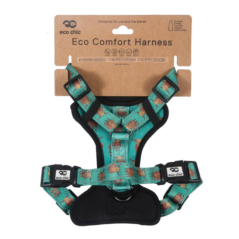 Eco Chic Teal Highland Cow Dog Harness
