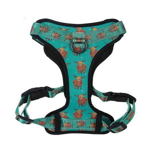 Eco Chic Teal Highland Cow Dog Harness