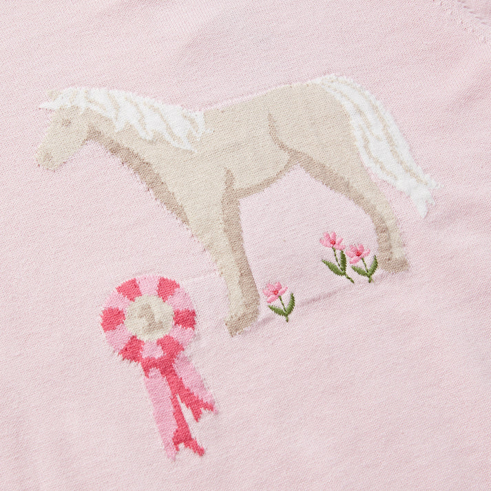 close up of pink palomino horse intarsia jumper