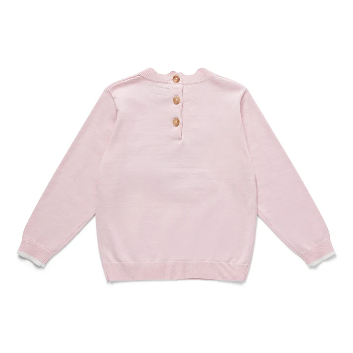 back detail pink jumer with 3 button fastening