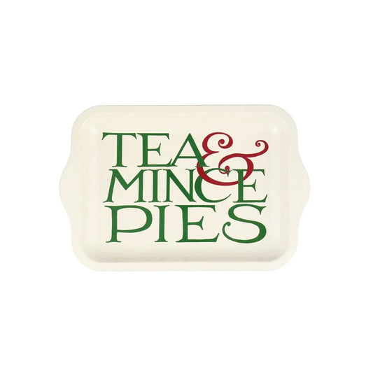 Cream Emma Bridgewater Christmas Toast small metal tray with green and red Tea & Mince Pies lettering