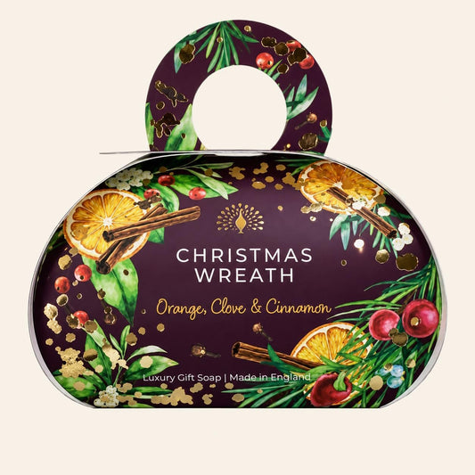 The English Soap Company Festive Collection Christmas Wreath 260g soap bar in gift box packaging
