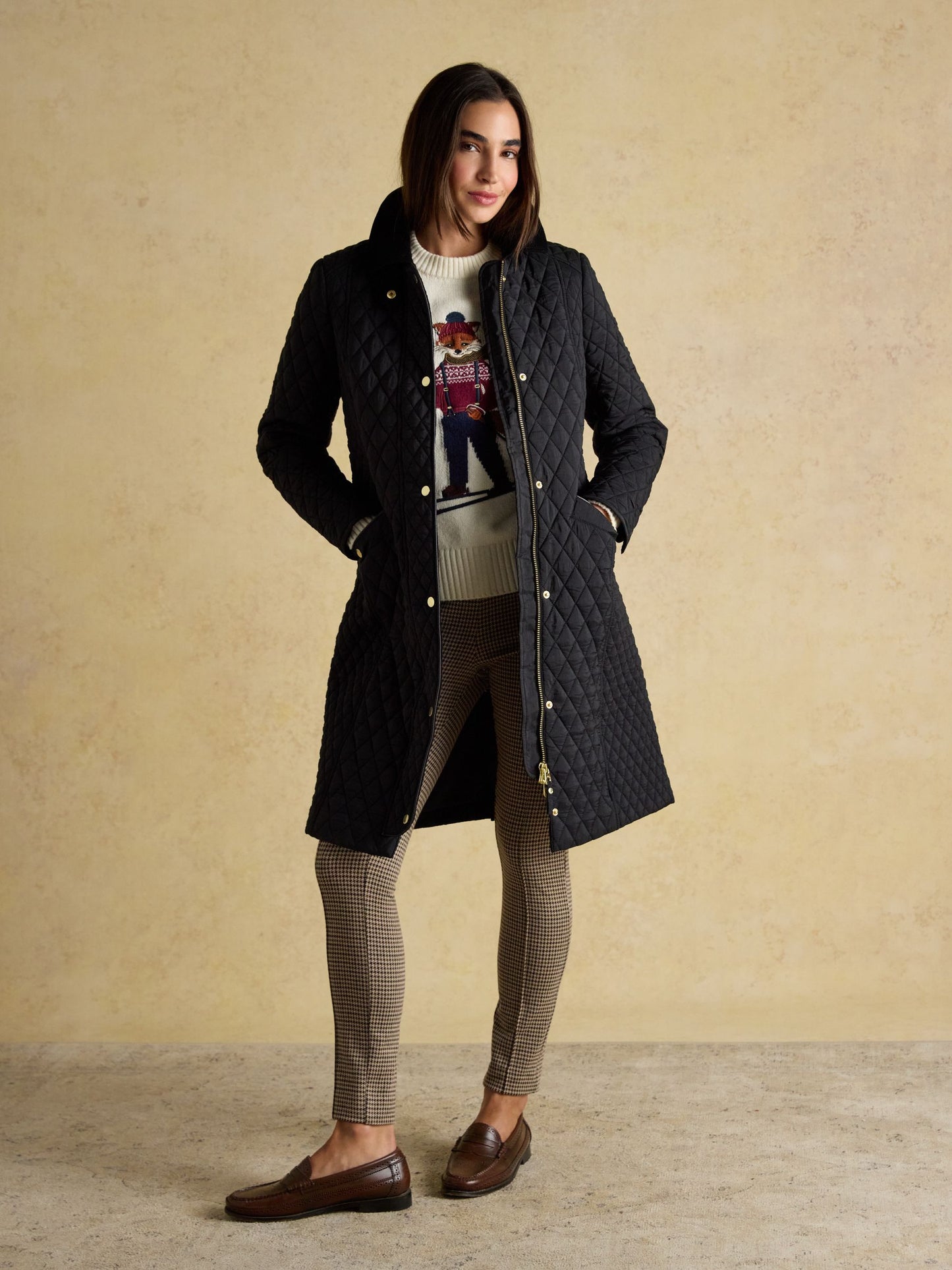 Joules Rosewell Longline Diamond Quilted Showerproof Coat