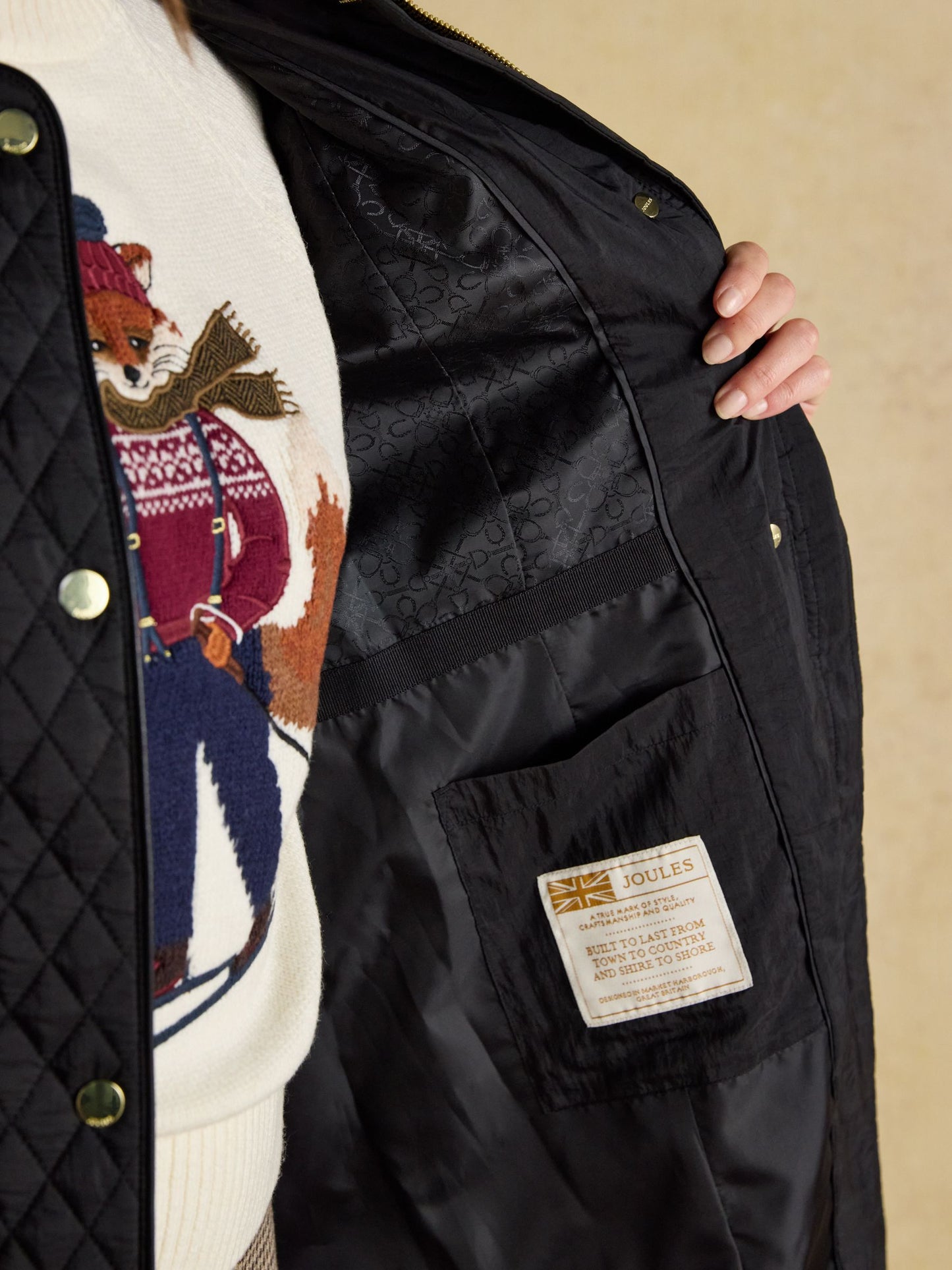 Joules Rosewell Longline Diamond Quilted Showerproof Coat