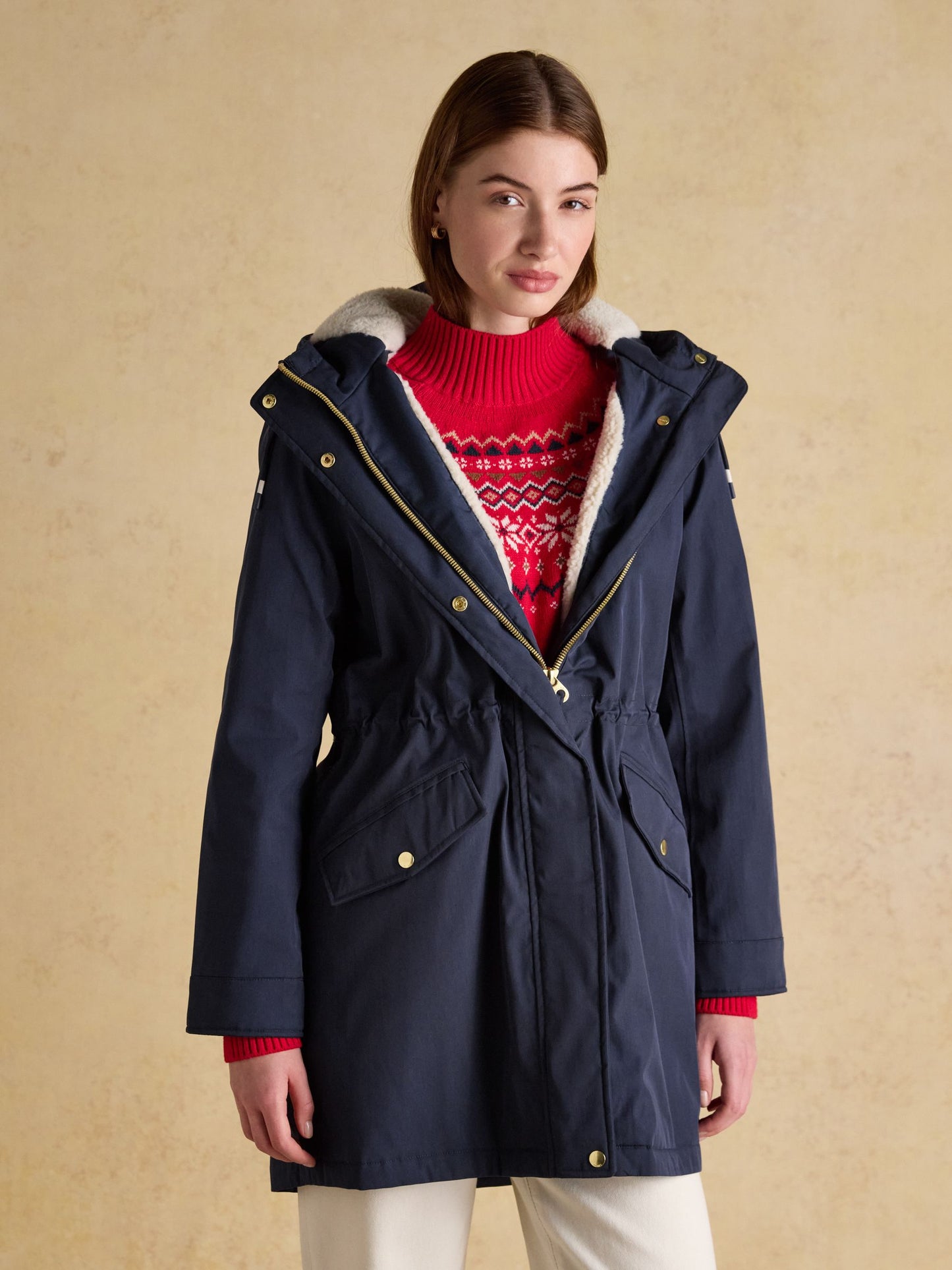 Joules Portwell Cosy Fleece Lined Waterproof Raincoat with Hood