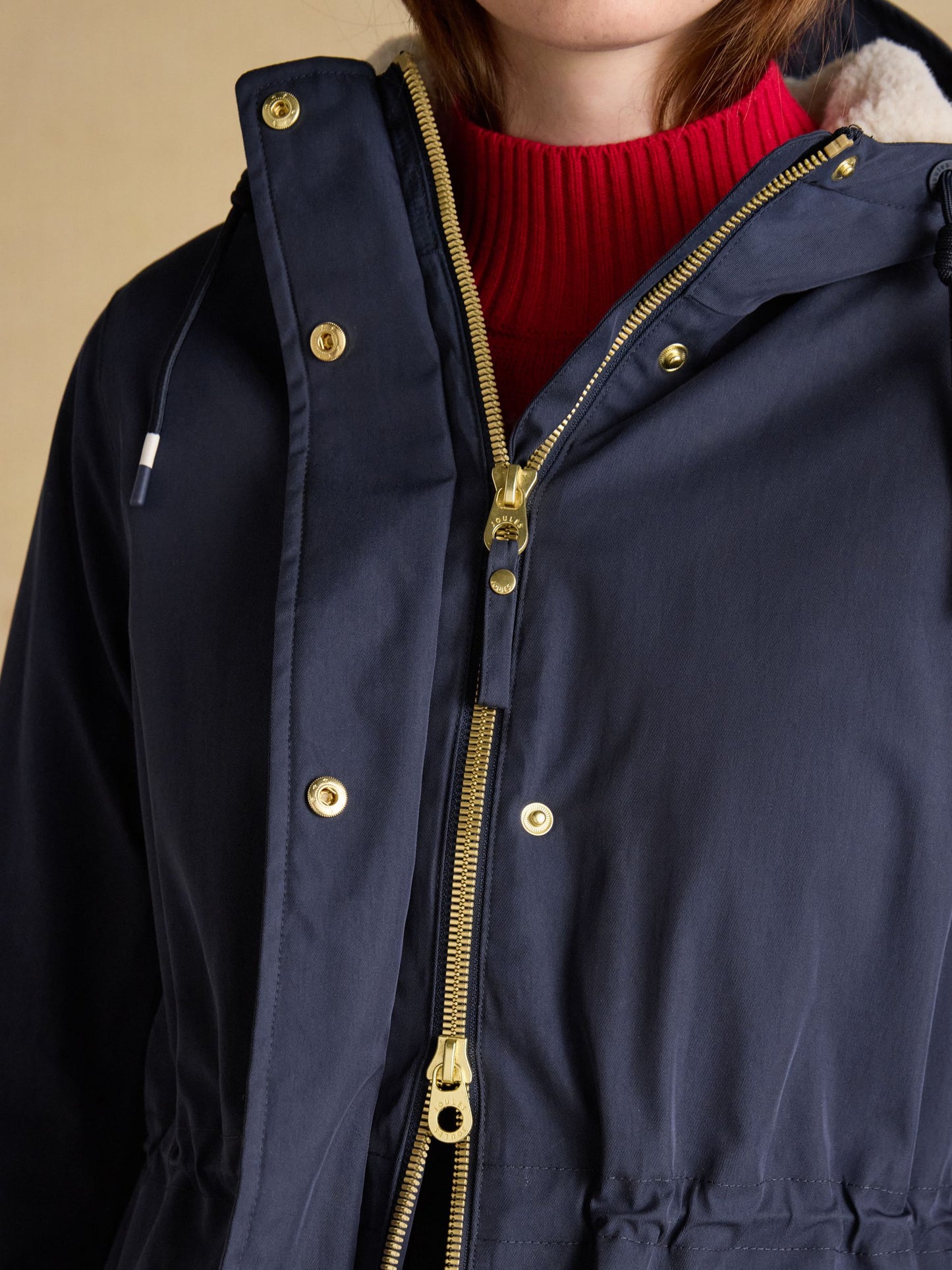 Joules Portwell Cosy Fleece Lined Waterproof Raincoat with Hood