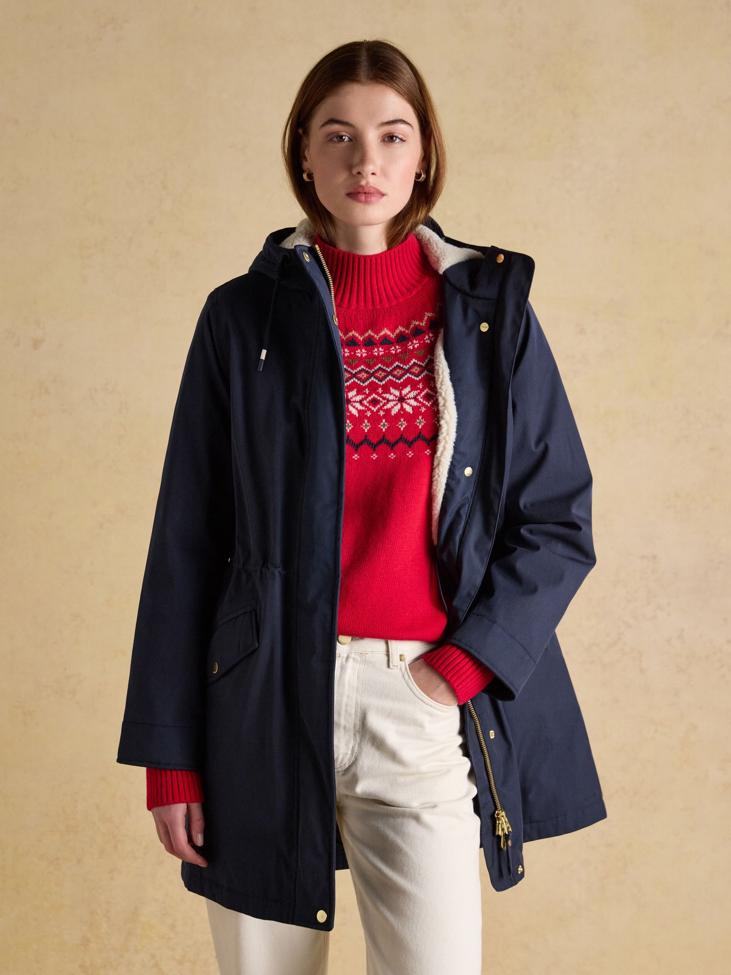 Joules Portwell Cosy Fleece Lined Waterproof Raincoat with Hood