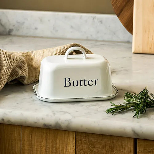 Garden Trading Enamel Butter Dish with Lid White