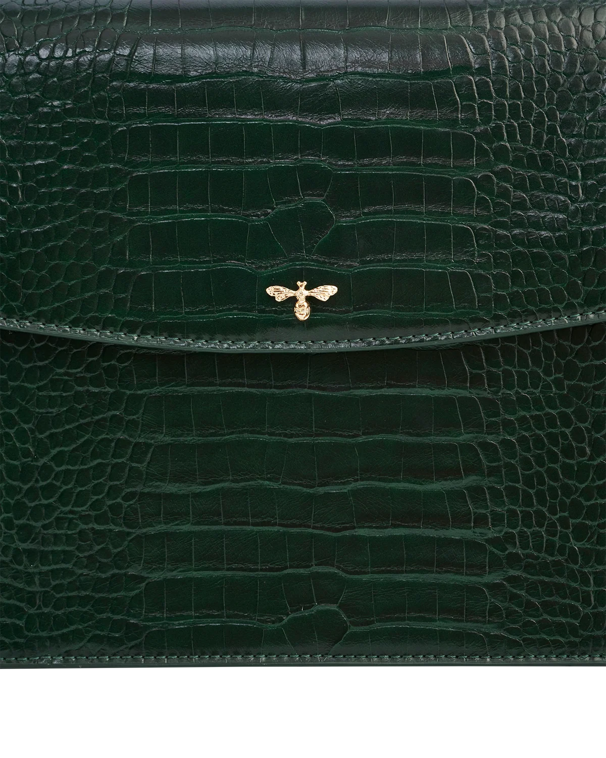 Fable Eliza Top Handle Bag in Forest Green Croc with Into the Woods printed scarf wrapped around the handle