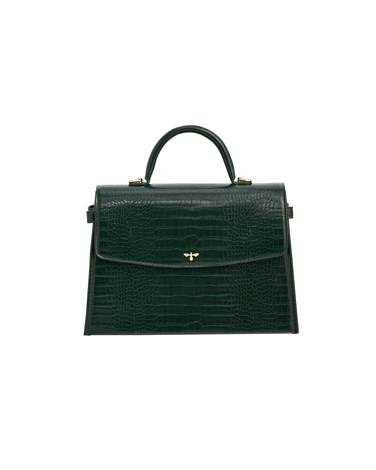 Fable Eliza Top Handle Bag in Forest Green Croc with Into the Woods printed scarf wrapped around the handle
