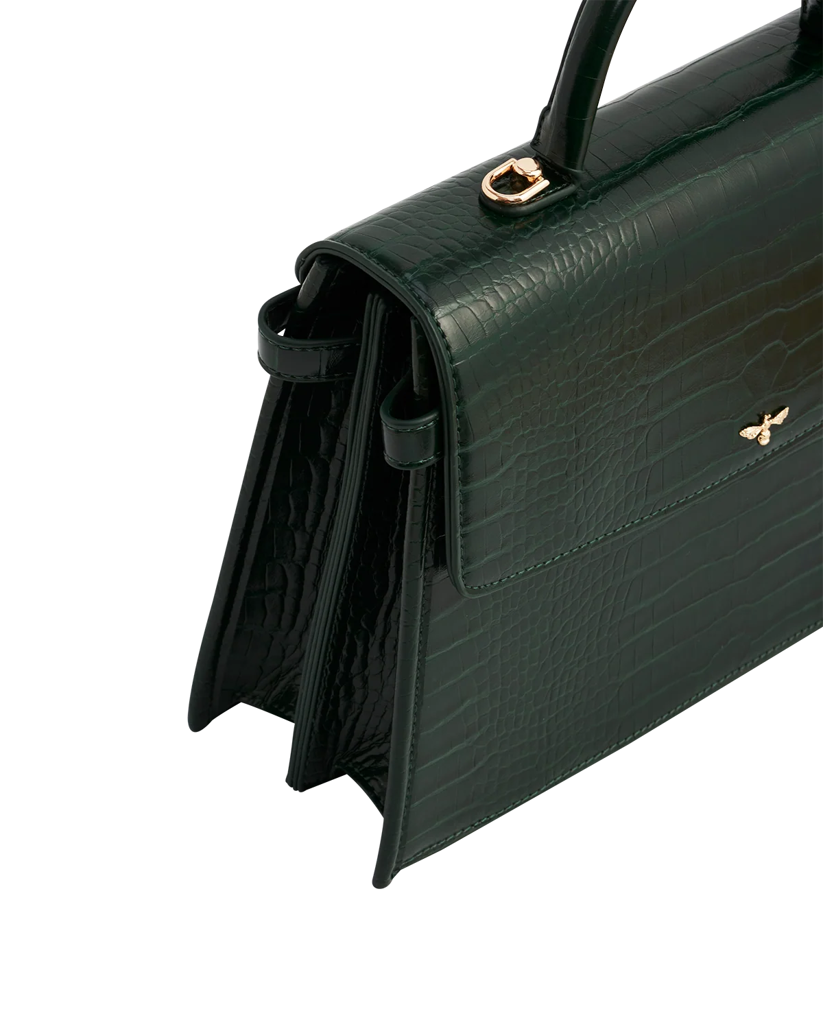 Fable Eliza Top Handle Bag in Forest Green Croc with Into the Woods printed scarf wrapped around the handle