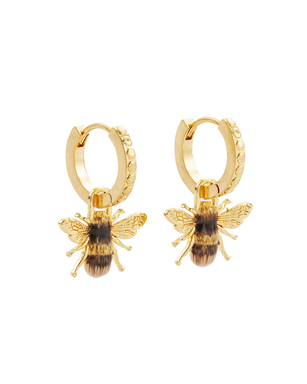 Fable Gold Honey Bee Huggie Earrings with detachable enamel bee charms