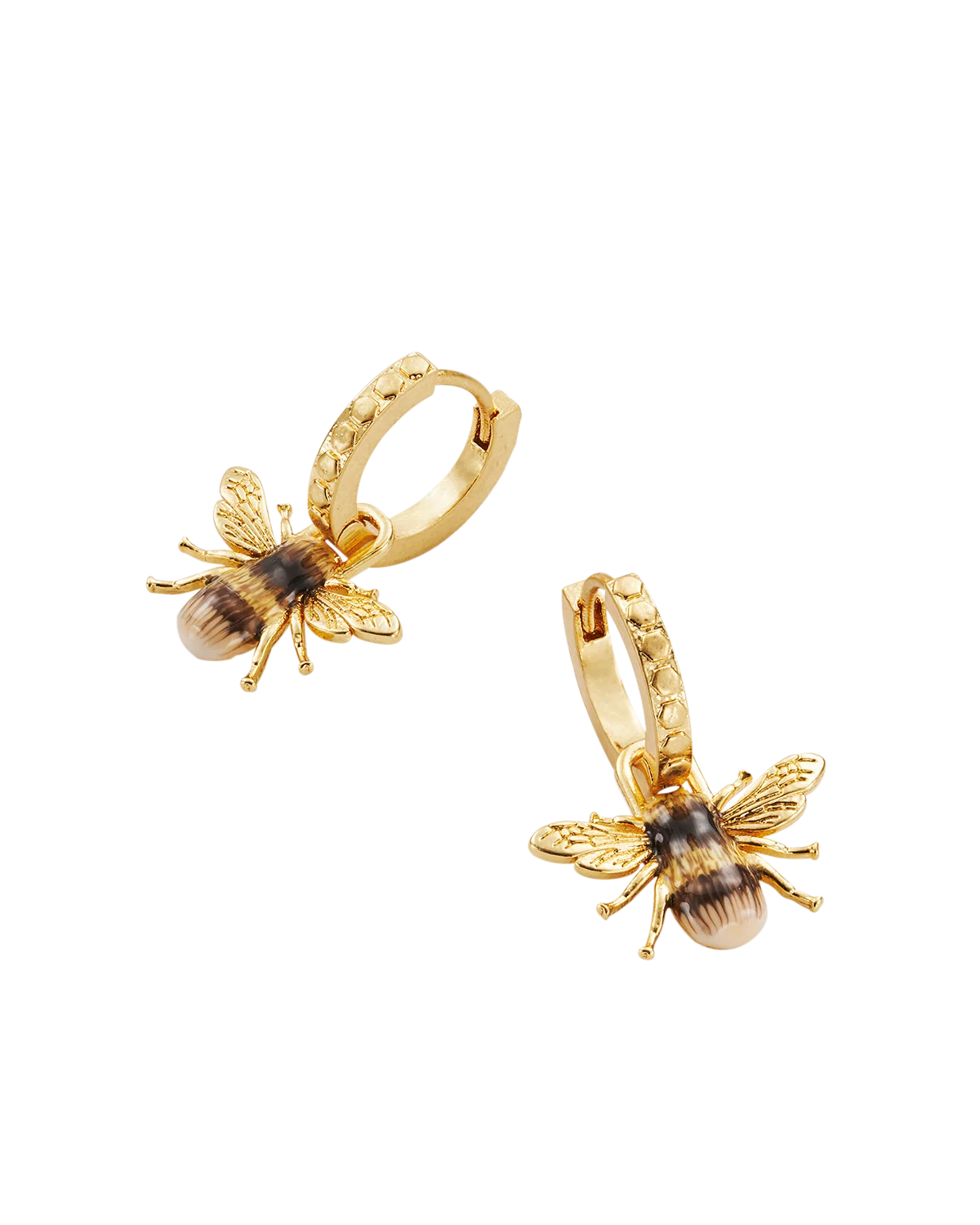 Fable Gold Honey Bee Huggie Earrings with detachable enamel bee charms