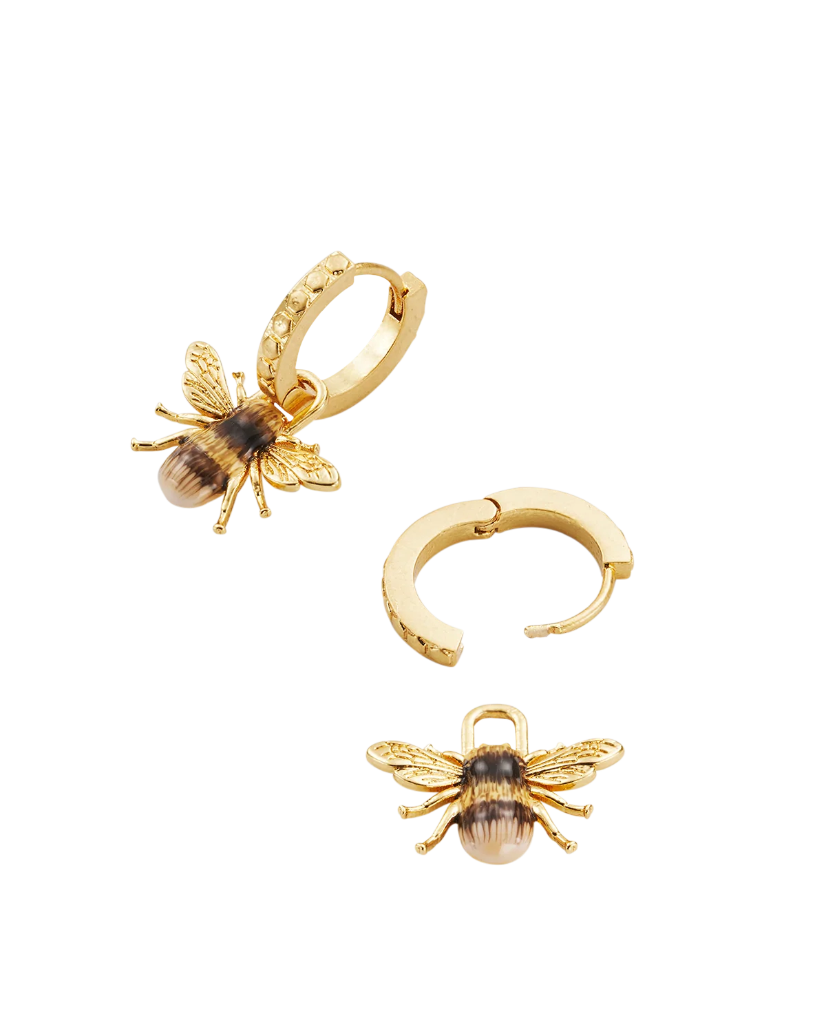 Fable Gold Honey Bee Huggie Earrings with detachable enamel bee charms