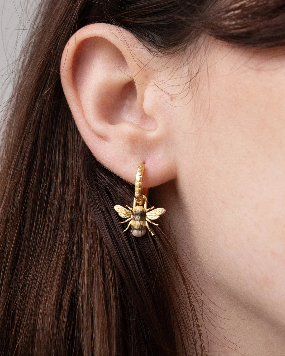 Fable Gold Honey Bee Huggie Earrings with detachable enamel bee charms