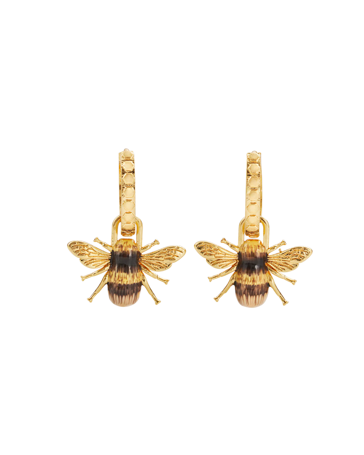 Fable Gold Honey Bee Huggie Earrings with detachable enamel bee charms