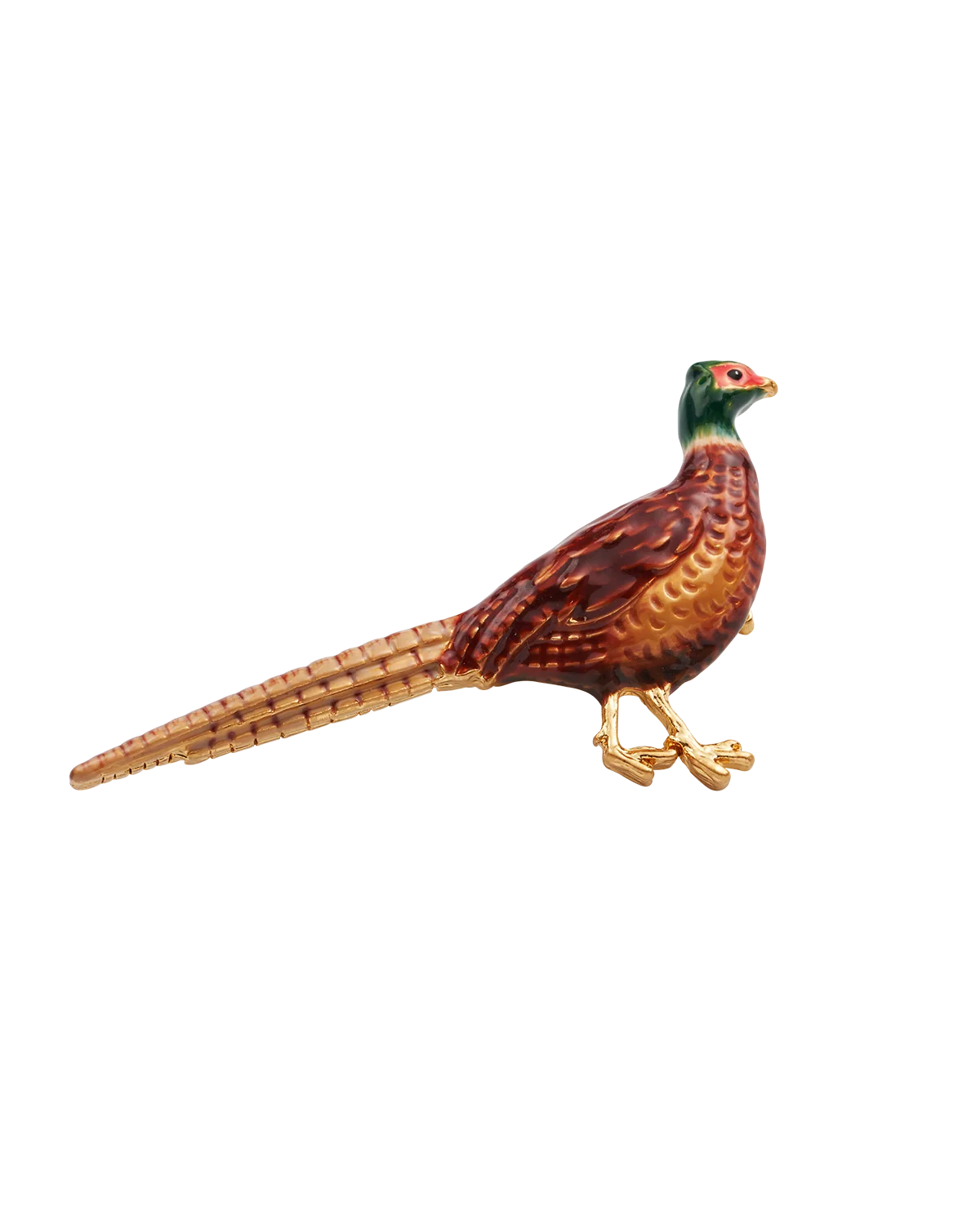 Fable Gold Pheasant Brooch in 22ct gold-plated finish with hand-painted enamel pheasant detail