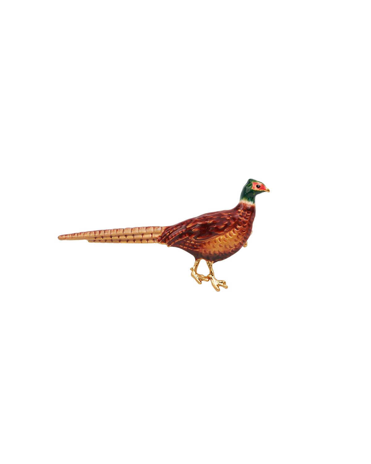 Fable Gold Pheasant Brooch in 22ct gold-plated finish with hand-painted enamel pheasant detail