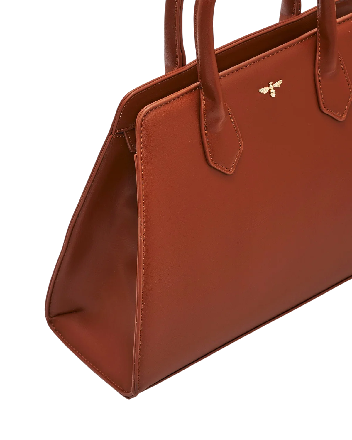 Fable Grace Structured Tote in Tan faux leather with printed handle scarf detail