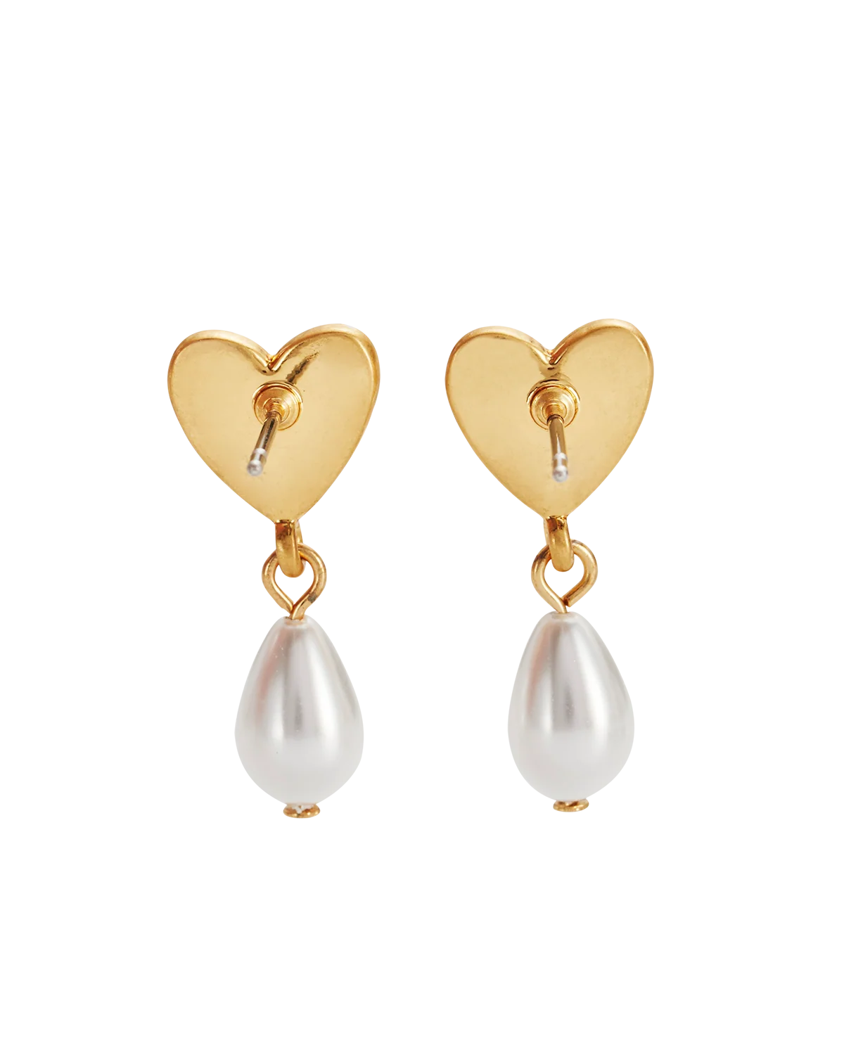 Fable Niva Mistletoe & Pearl Earrings in Gold featuring hand-painted heart studs and teardrop pearl charms