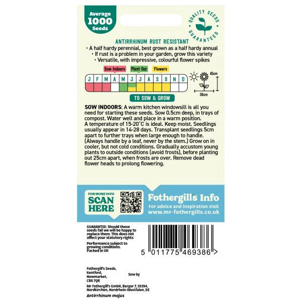 Fothergill's Antirrhinum Rust Resistant Mixed Seeds