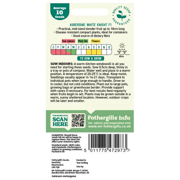Fothergill's Aubergine White Knight F1 Vegetable Seeds