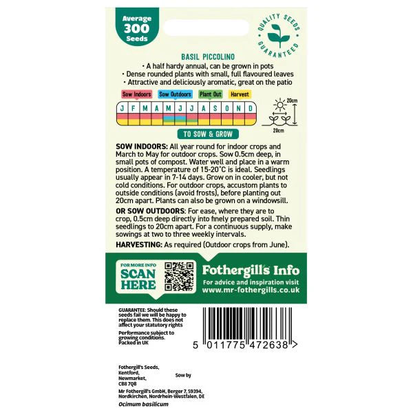 Fothergill's Basil Piccolino Seeds
