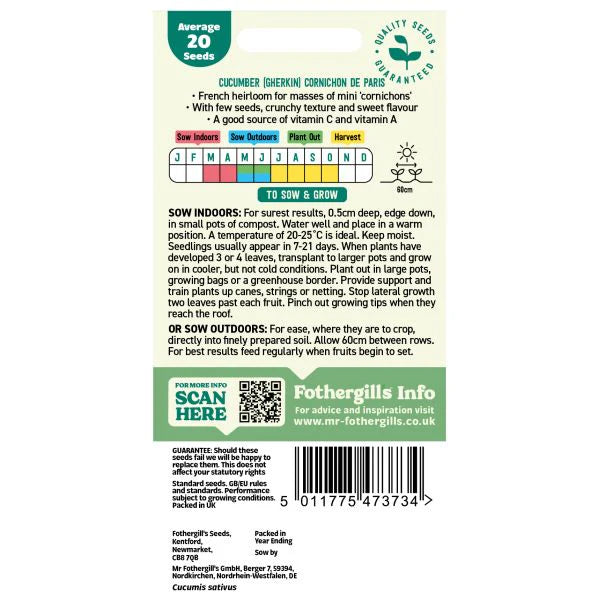 Fothergill's Cucumber Gherkin Cornichon de Paris Seeds