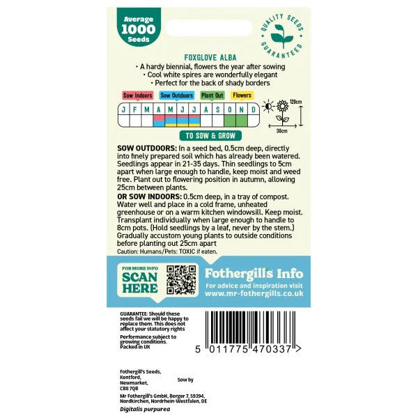 Fothergill's Foxglove Alba Seeds