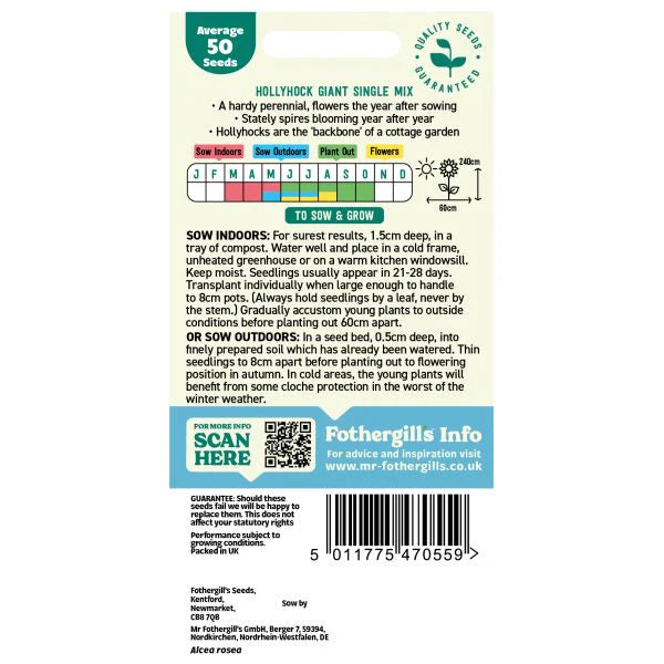 Fothergill's Hollyhock Giant Single Mixed Seeds