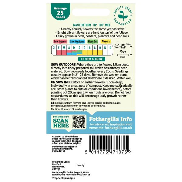Fothergill's Nasturtium Tip Top Mixed Seeds
