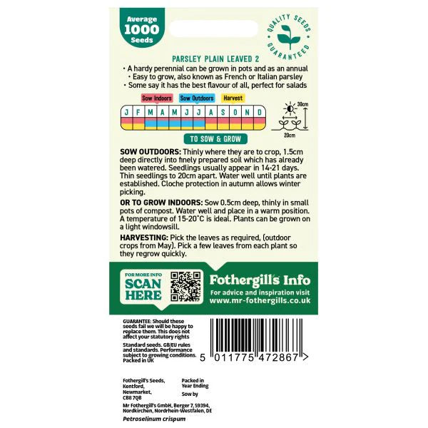Fothergill's Parsley Plain Leaved 2 Seeds