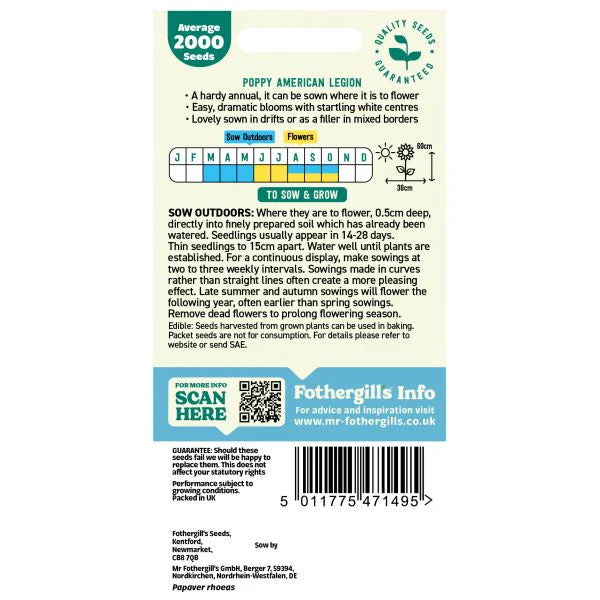 Fothergill's Poppy American Legion Seeds