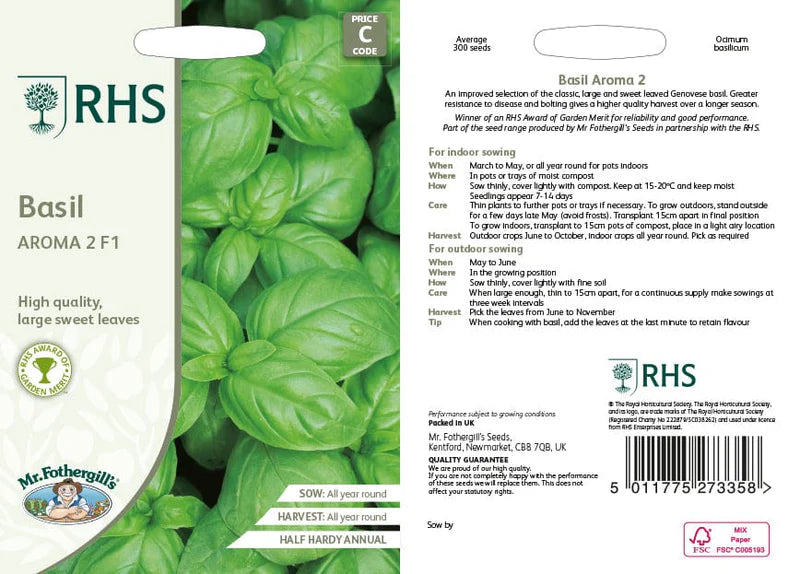 Fothergill's RHS Basil Aroma 2 F1 Seeds
