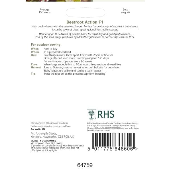 Fothergill's RHS Beetroot Action F1 Seeds