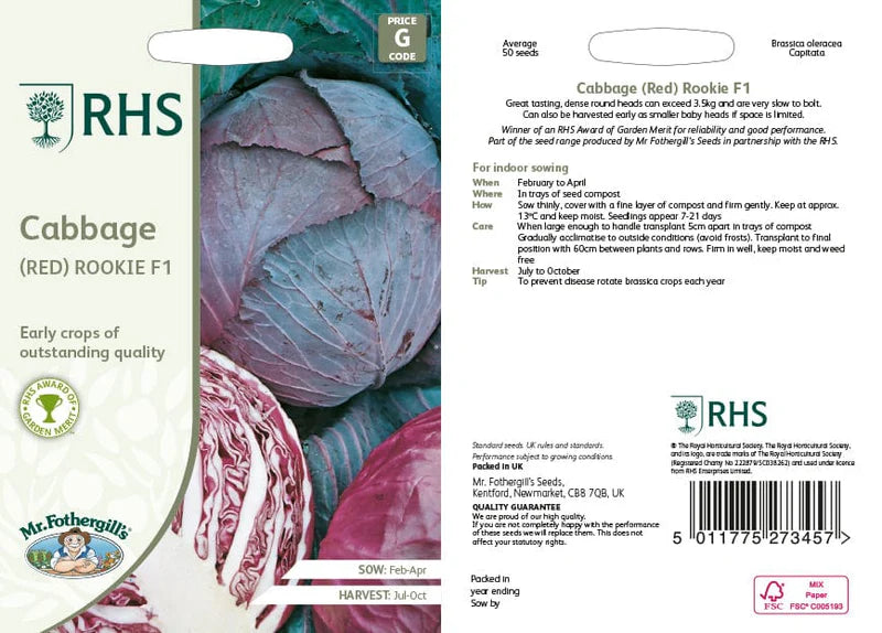 Fothergill's RHS Cabbage Red Rookie F1 Seeds