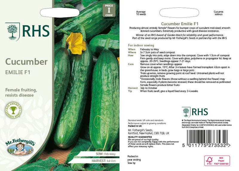 Fothergill's RHS Cucumber Emilie F1 Seeds