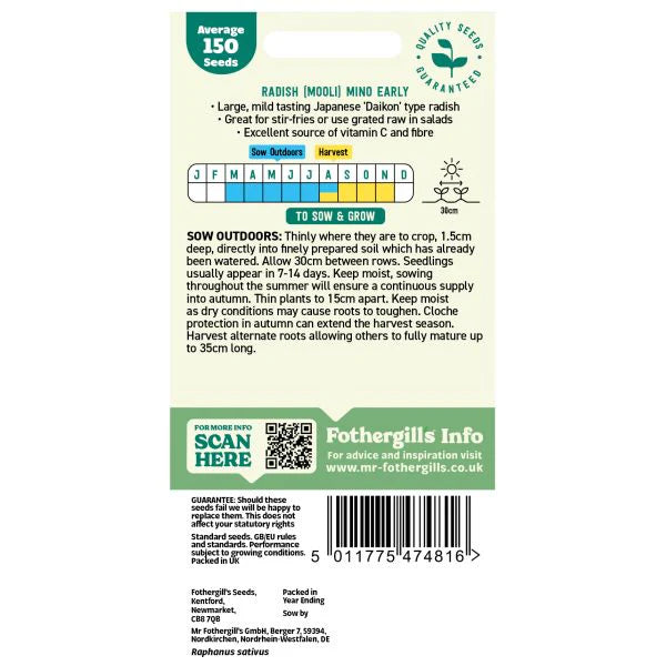 Fothergill's Radish Mooli Mino Early Seeds