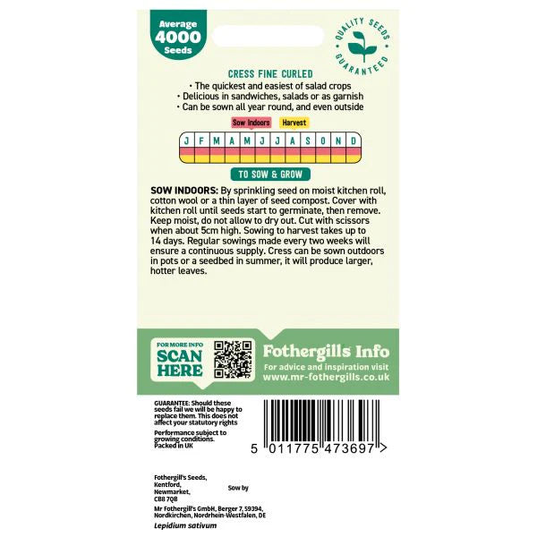 Fothergill's Salad Leaves Cress Fine Curled Seeds