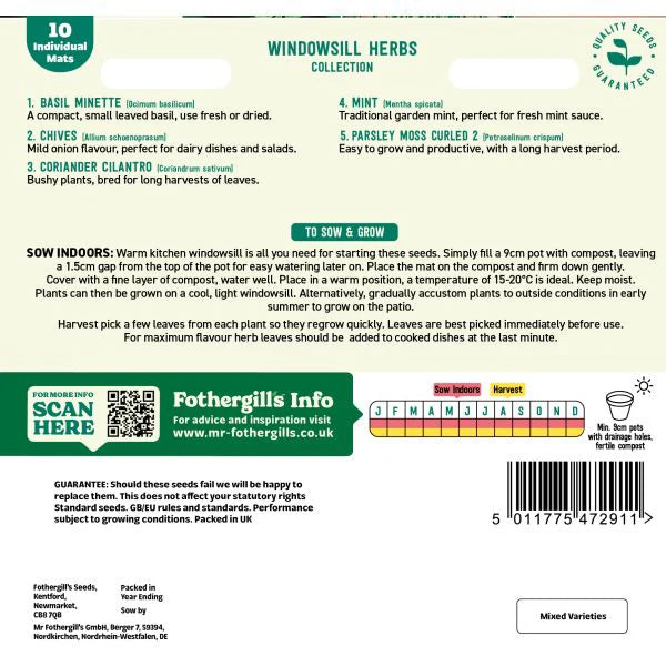 Fothergill's Windowsill Herb Mat Collection Seeds