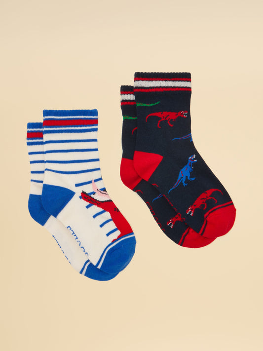 Joules Kid's Eat Feet Socks 2-Pack showing fun pattern design and ribbed cuffs.