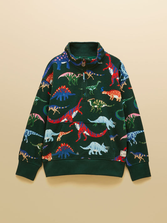 Joules Kids' Alfie All-Over Print Quarter Zip Sweatshirt in cotton brushback fleece